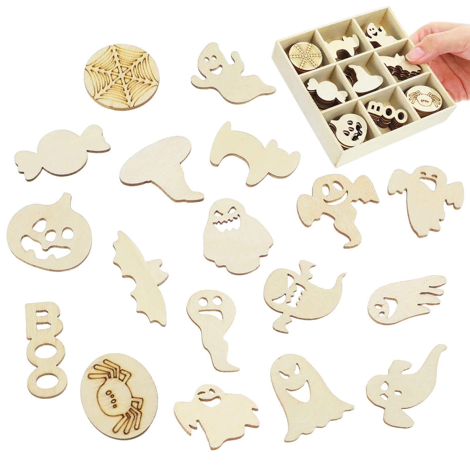 

2Sets Halloween Wooden Pendant Decor DIY Hanging Ornaments Festival Party Decoration Educational Crafts Ghosts