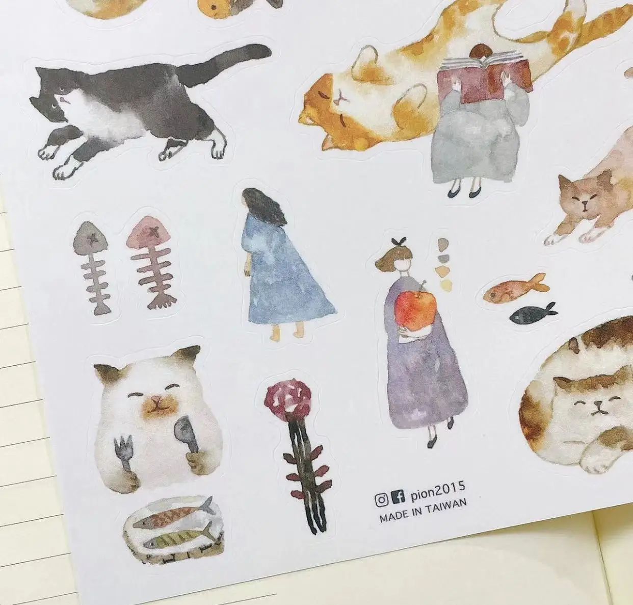 Pion Lovely Cat Girl Sticker Sheet for Card Making Planner DIY Decorative Sticker