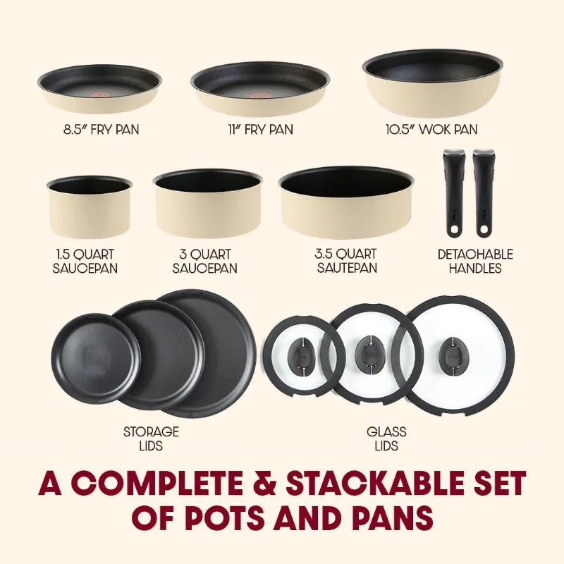 Non Stick Cookware Set 14 Piece, Induction, Oven Broiler Safe 500F, Stackable Cookware, Pots and Pans, RV, Camping