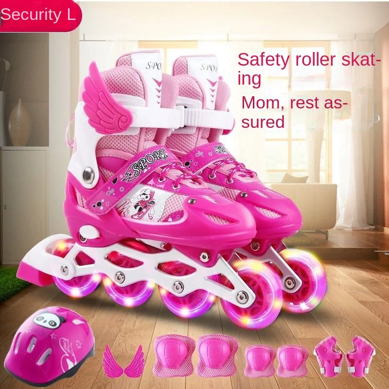 Flash the Skating Shoes Children Full Set Roller Skates Inline Wheel Adjustable Boys and Girls