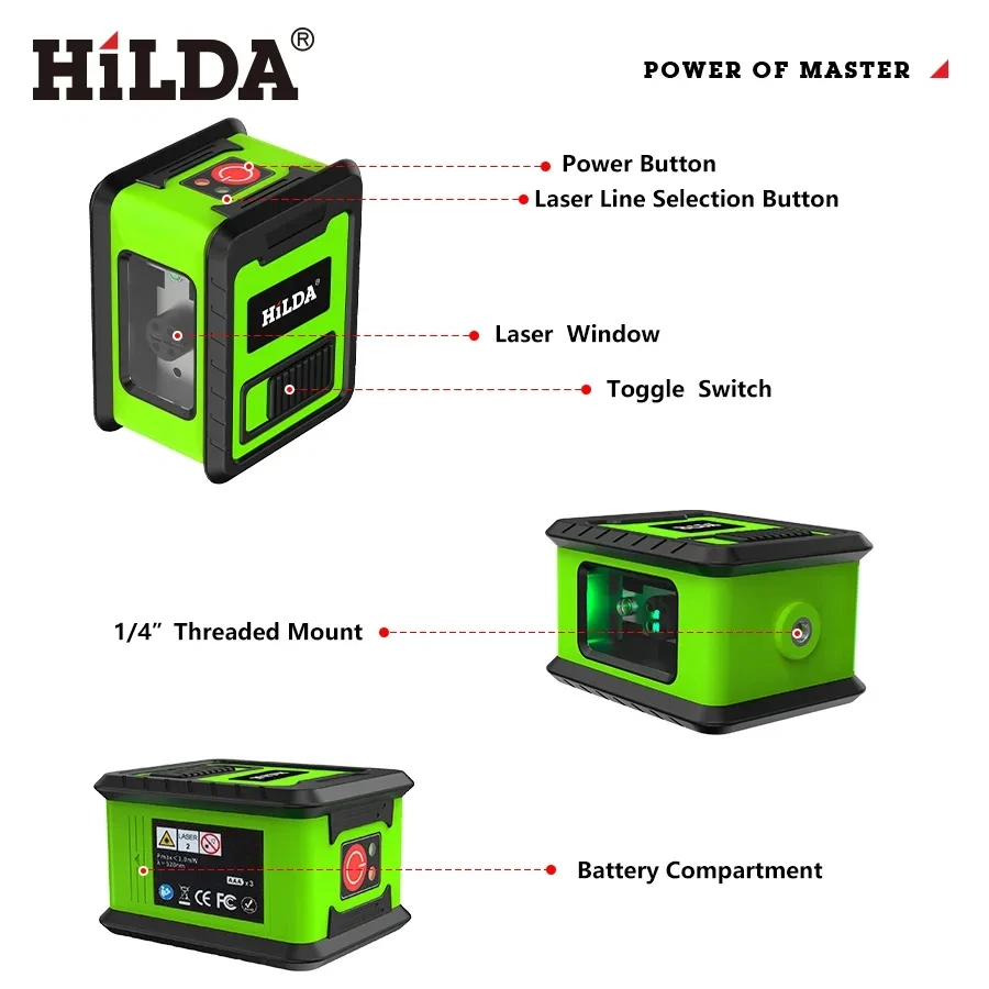 2 Lines Laser Level Self Levelling Green Beams Laser Horizontal & Vertical Cross-Line