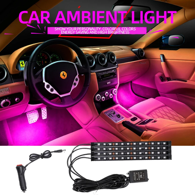 

4 in 1 Car Interior Ambient Foot Light APP Control RGB Atmosphere Decorative Lamps USB Cigarette Lighter Head Auto Styling Parts