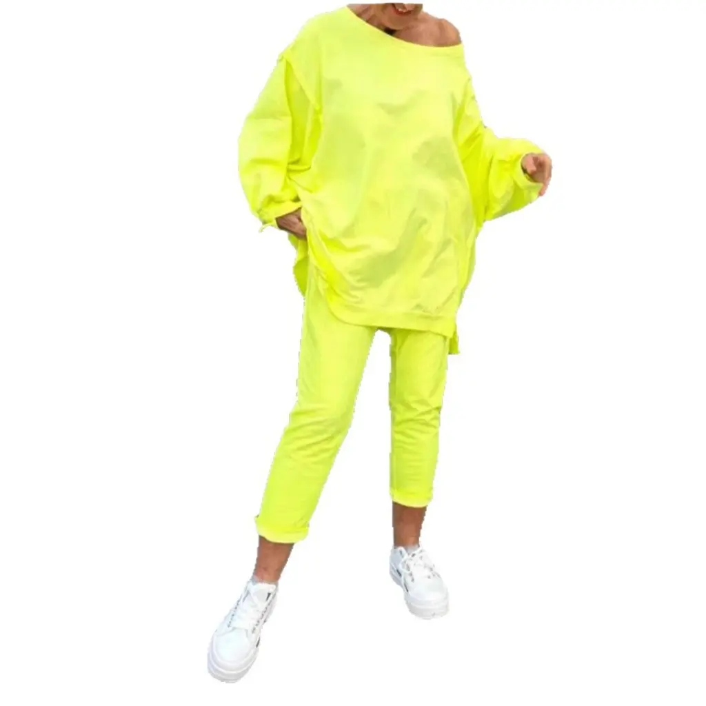 

Women's Casual round Neck Long-Sleeved Top And Sports Pants Set Pure Color Autumn Winter Two-Piece European American Style