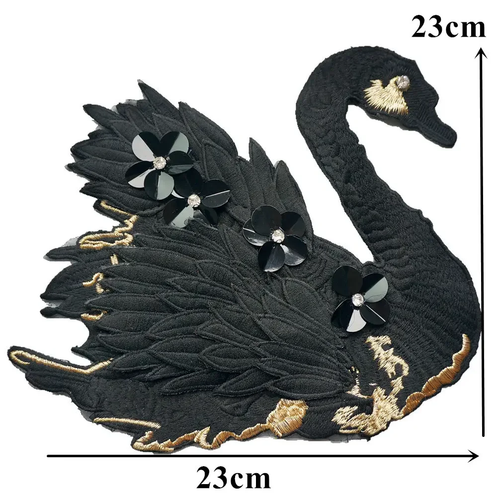 Black White Swan 3D Feather Flowers Rhinestone Embroidered Fabric Appliques Sew On Patches For Wedding Dress DIY Decoration