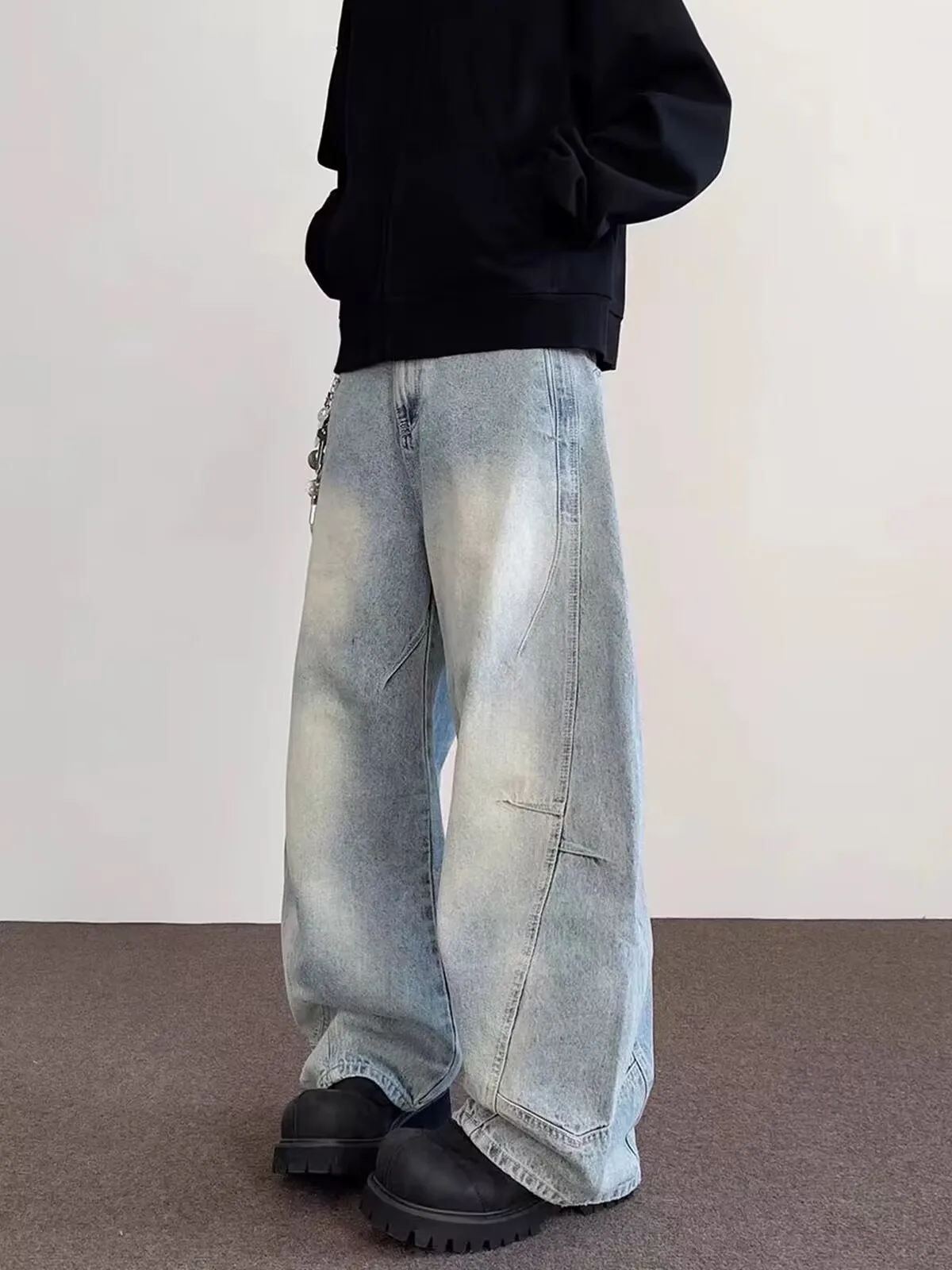 

Мужские джинсы с широкими штанинами в стиле ретро, длинные брюки с прямыми штанинами, модная осенняя коллекция