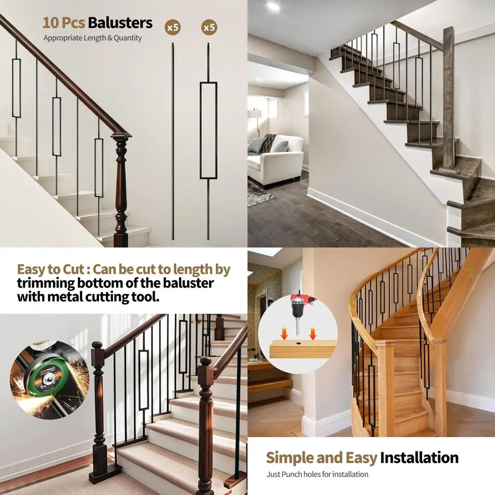 

10-Pack 44 Satin Black Wrought Iron Balusters for Staircases and Decks