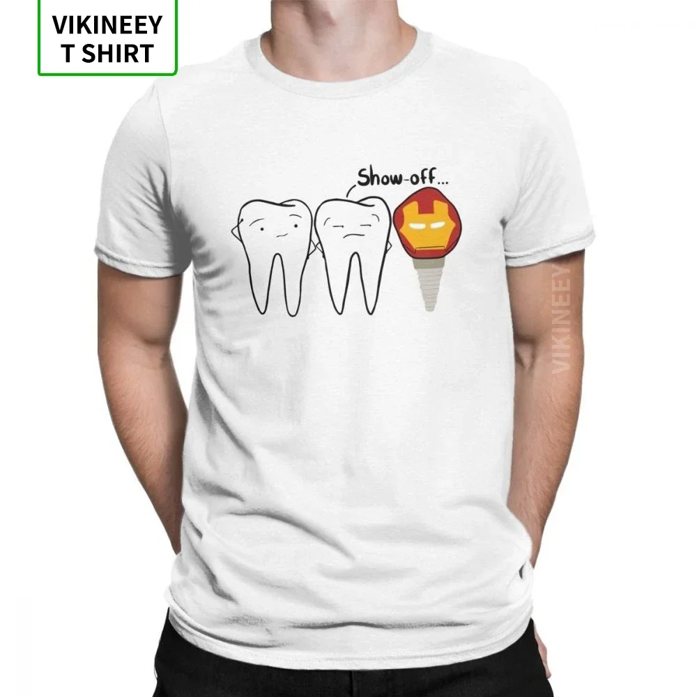 Men's Show-off Tooth T-Shirts Dental Implant Dentist Dentistry Tees Crew Neck Short Sleeve Tops 100% Cotton T Shirt Plus Size