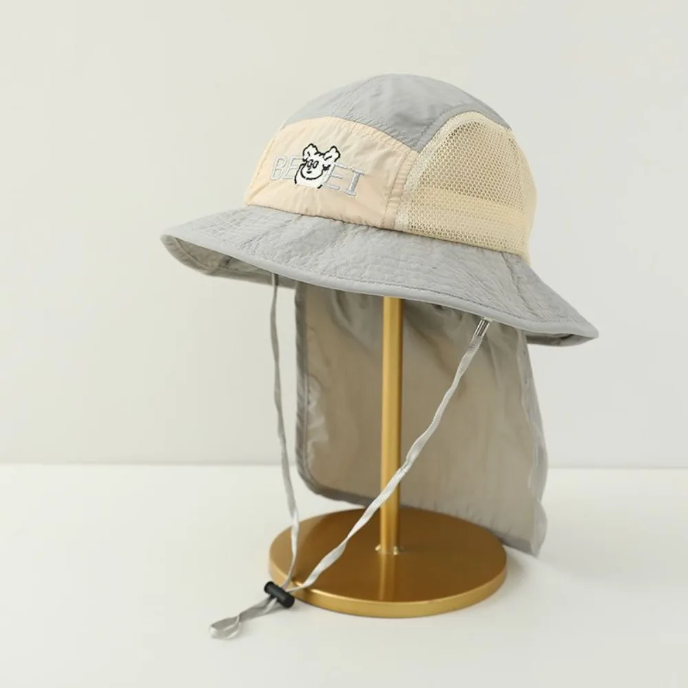 Cute Adjustable Baby Bucket Hat Quick Drying Cartoon Bear Children Fisherman Cap Large Brim Mesh Sun Protection Cap Summer