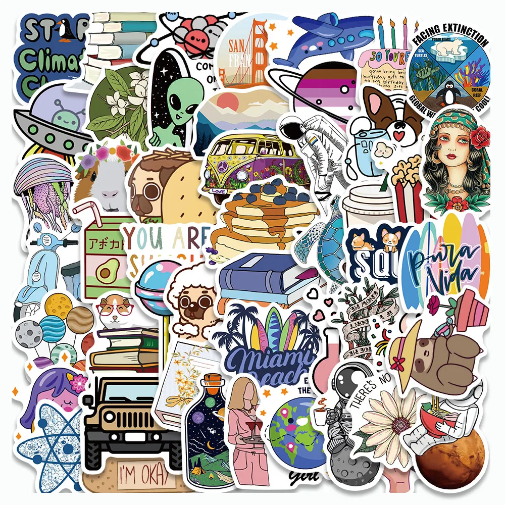 50PCS Adult Fresh Stickers Botany and Animals Graffiti Decals For Luggage Laptop IPad Skateboard Journal Waterproof Stickers