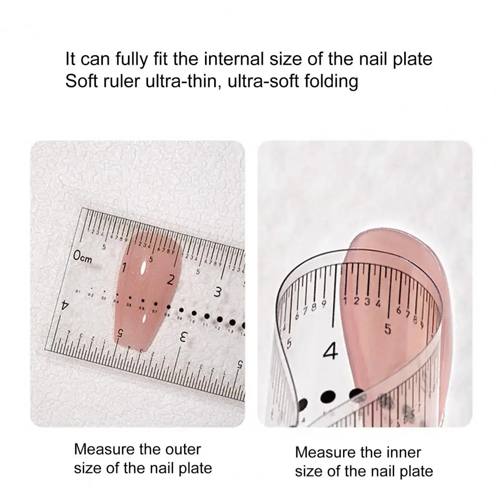 10Pcs Anti-break Nail Measuring Ruler Impressão clara Fácil de ler Nail Ruler Nail Drill Rhinestone Jóias Measuring Equipment