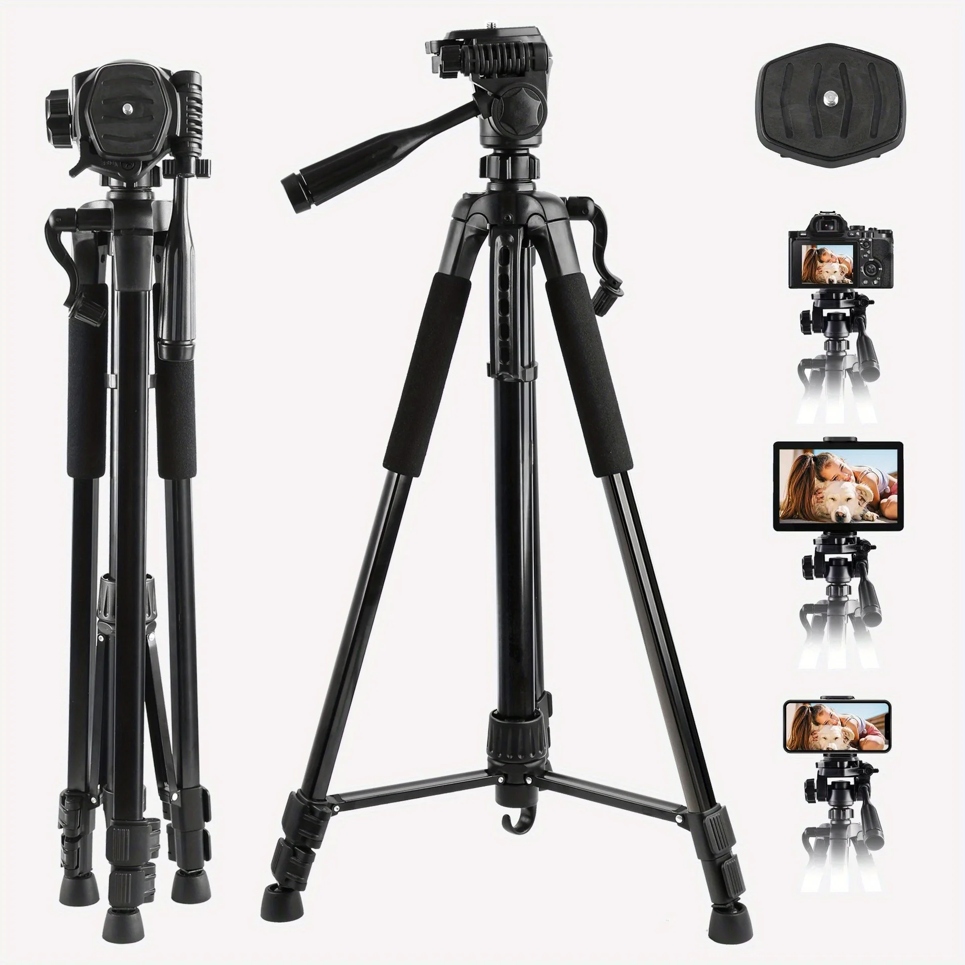 

Camera Phone Tripod 66in Professional Video Recording Camera Photography Stand for Xiaomi HUAWEI iPhone Gopro with storragebag