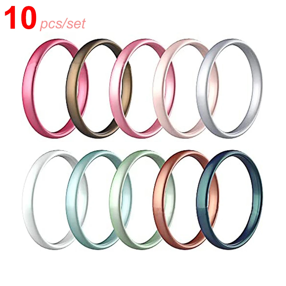 10pcs/set 3mm Sporty Silicone Ring Pearlescent 10 Color for Women Comfortable Wedding Flexible Finger Rings Sports Running