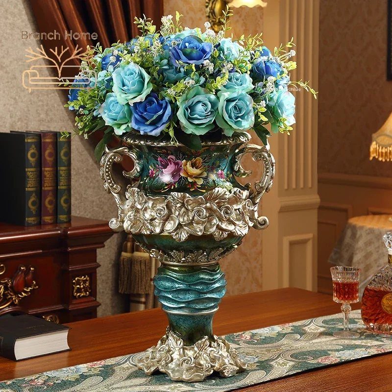 European vase retro creative living room home decoration floor-to-ceiling large vase flower arrangement ornament luxury handicra