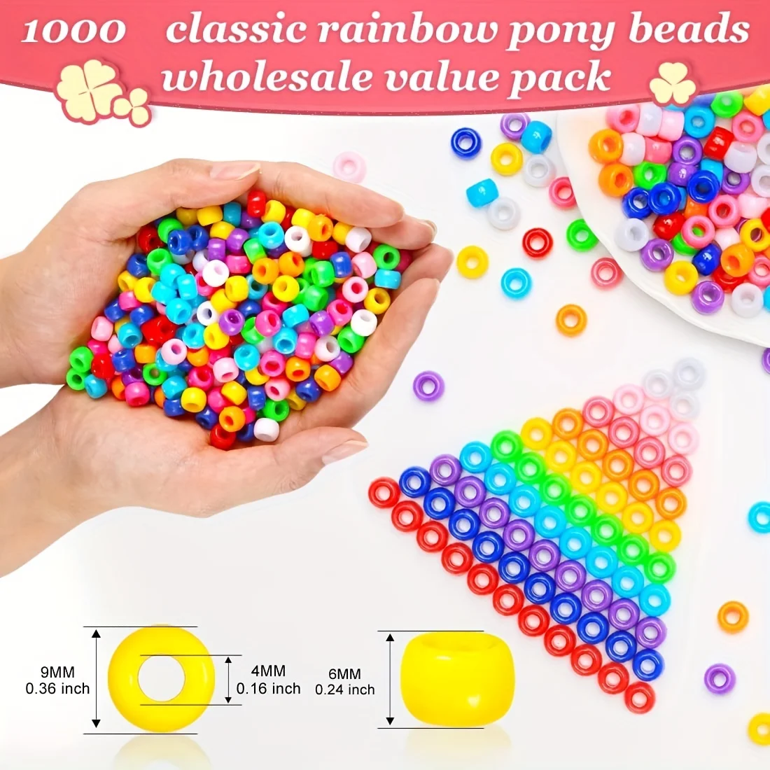1000pcs Multi-Colored Large Hole Pony Beads for Crafts Hair Braids and Bracelets Durable Plastic Beads for Endless Creativity