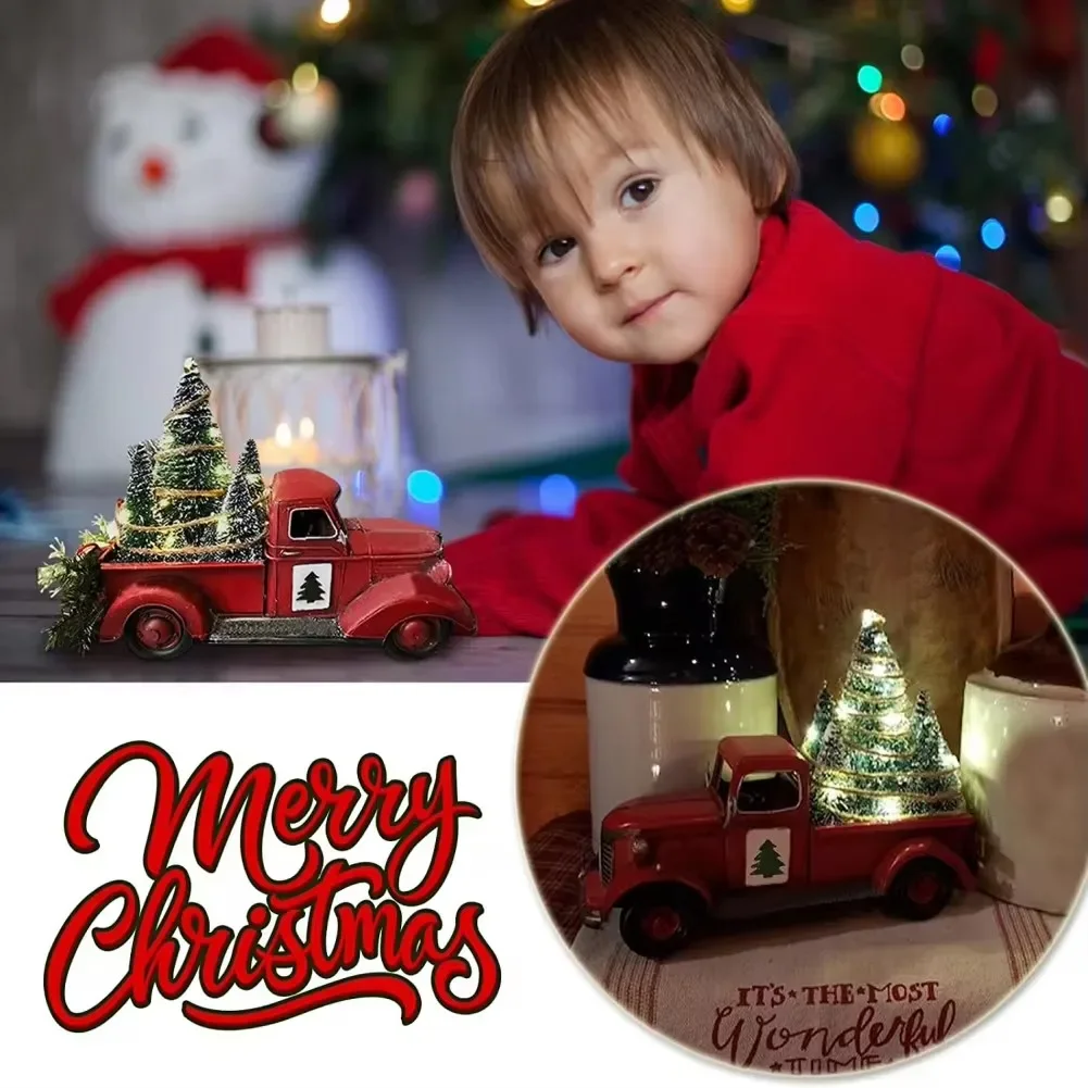 Luci Ragazzo Regalo Natale Rosso Camion Automobile Auto Giocattoli Resina Mestiere Impermeabile Giardino Cortile Decorazione dell'albero