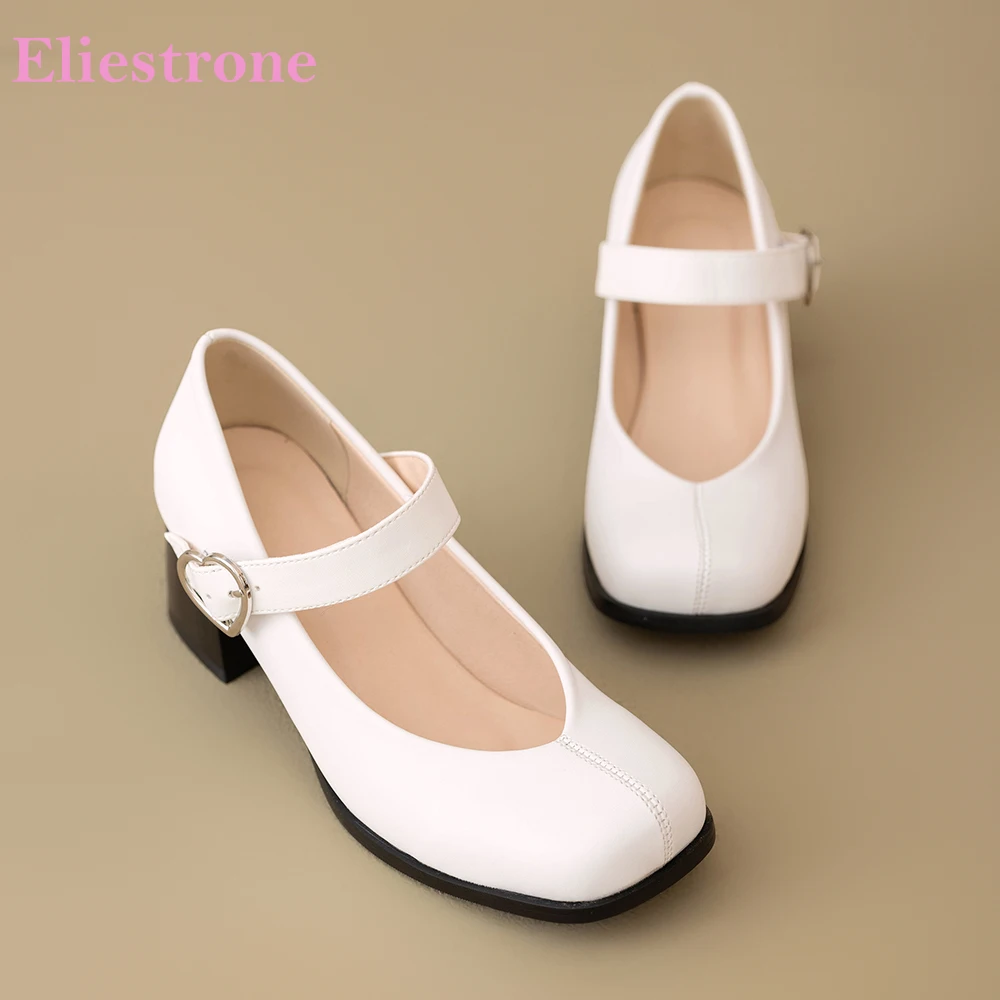 

2026 Spring Sweet White Red Women Pumps Square Toe High Heels Lady Mary Jane Shoes Plus Big Size 12 42 44 47