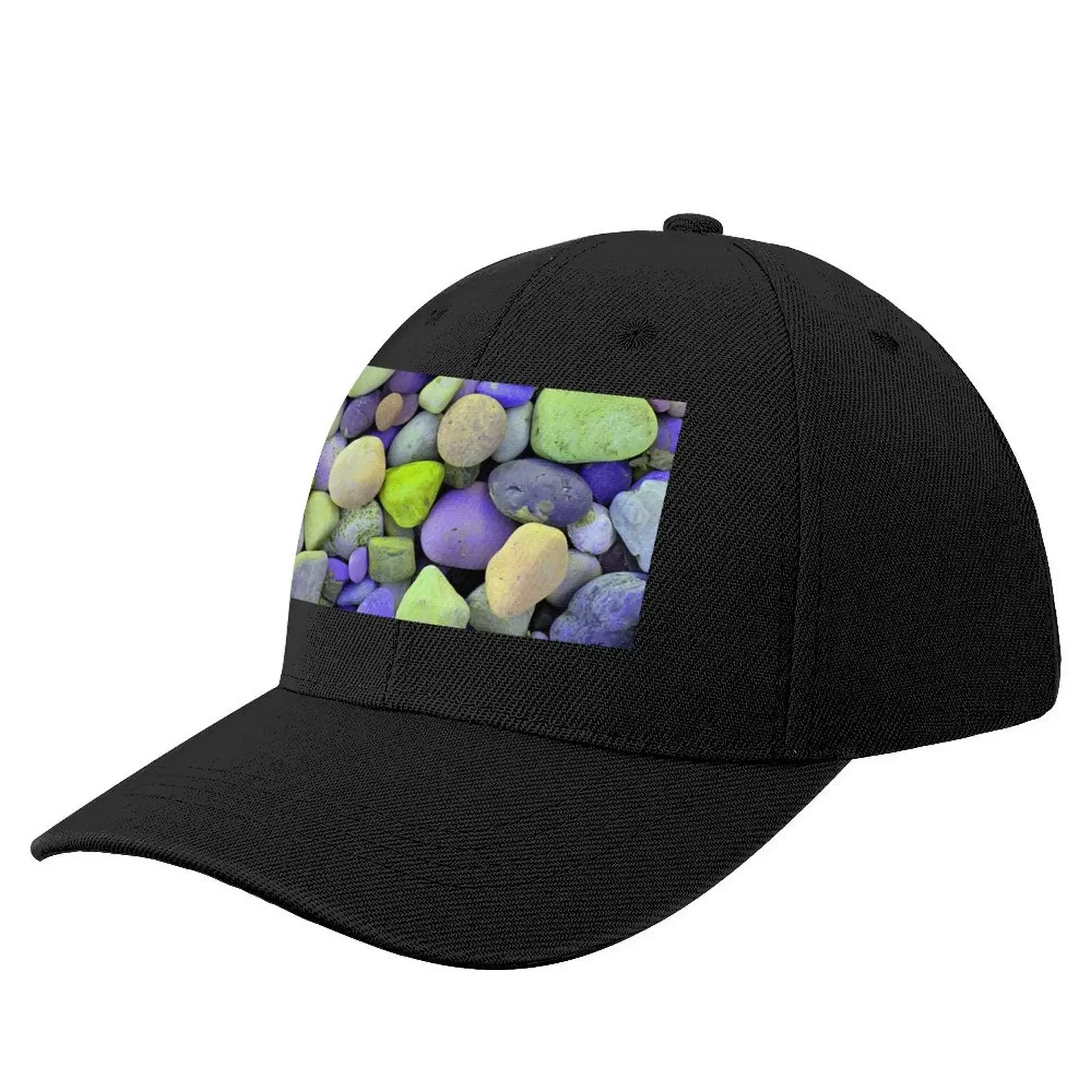 Green And Purple Space Pebbles, Digitally Altered Photograph Of Pebbles Baseball Cap Golf Hat Man Icon fishing hat Women's Men's