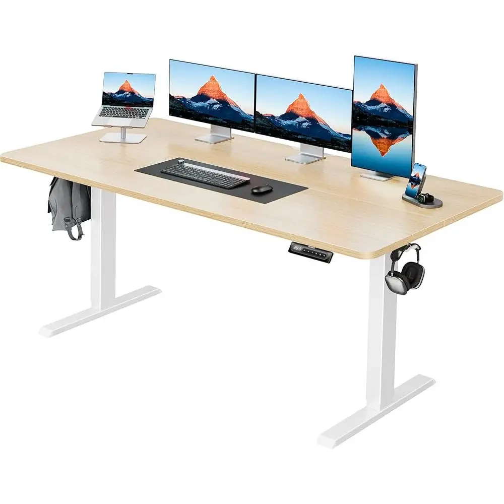 Electric Standing Desk Adjustable Height Memory Settings Cable Management Dual Hooks Anti-Collision System Home Office Gaming