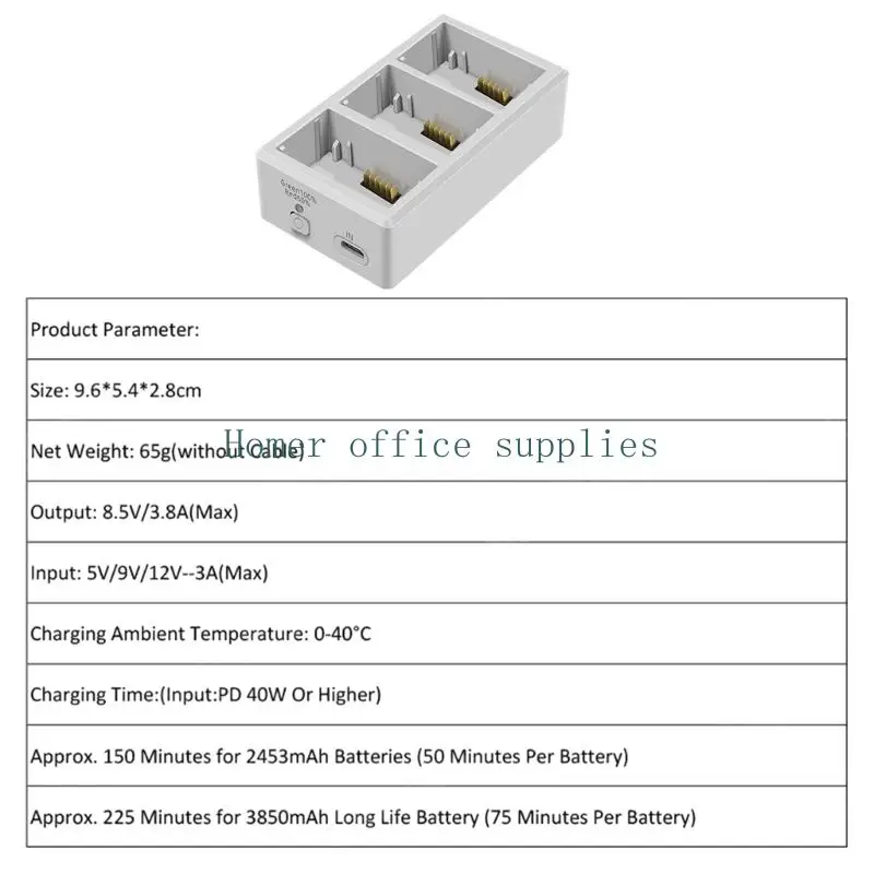 K43B 3Slot Battery Charging Dock For Mini Series USB Enable Battery Quick Charging Durability ABS