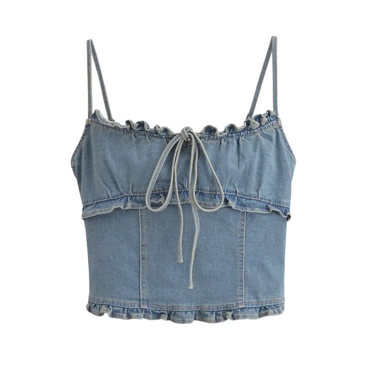 

BM&MD&ZA Womens Elegant Sexy Y2K Sleeveless Denim Cami Top with Tie Bowknot Decoration