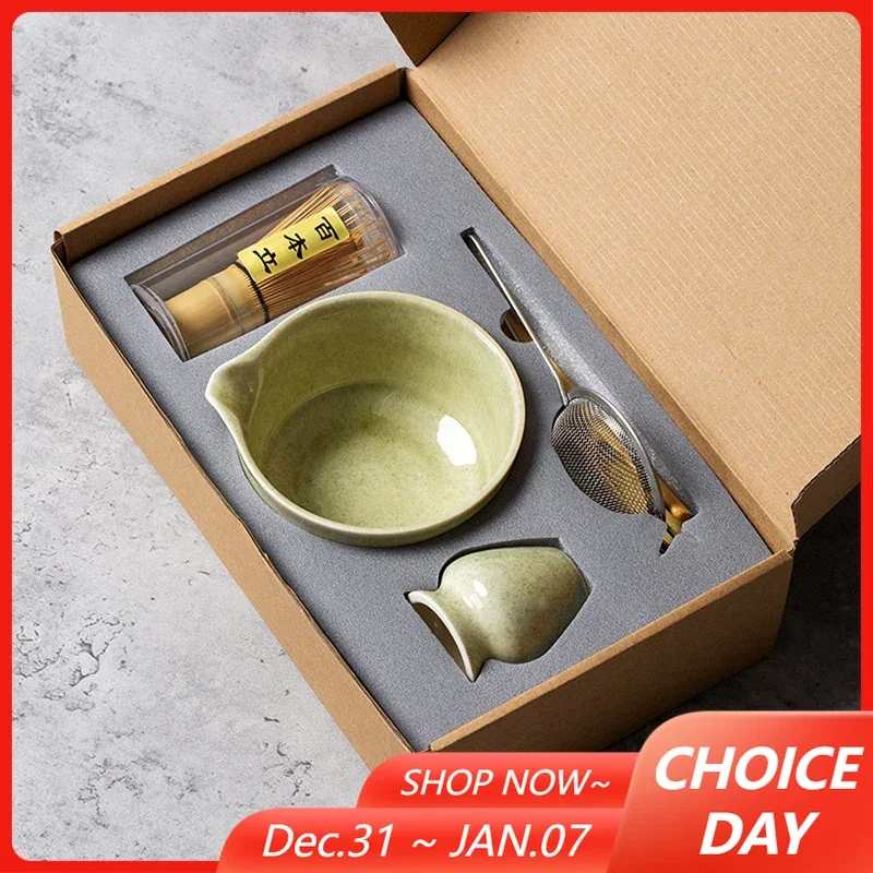 Ceremonia de licuadora Matcha japonesa, juego de 4/5/6 Uds., cuenco Chawan de cerámica, batidor de bambú y cuchara de té, Kit de herramientas Matcha para amantes del té