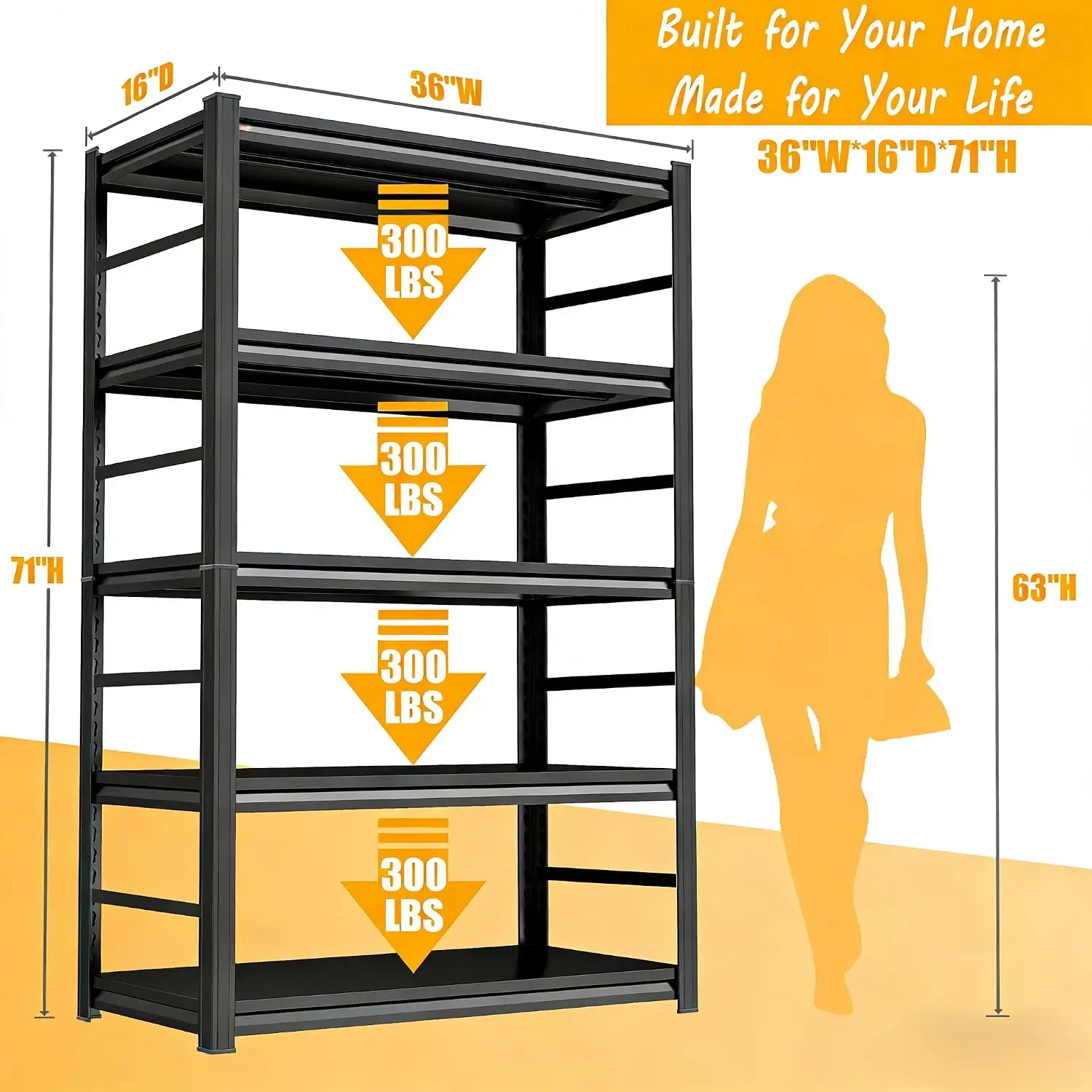 5-Tier Metal Bookshelf,Tall Book Shelf & Tall Printer Stand,35.5
