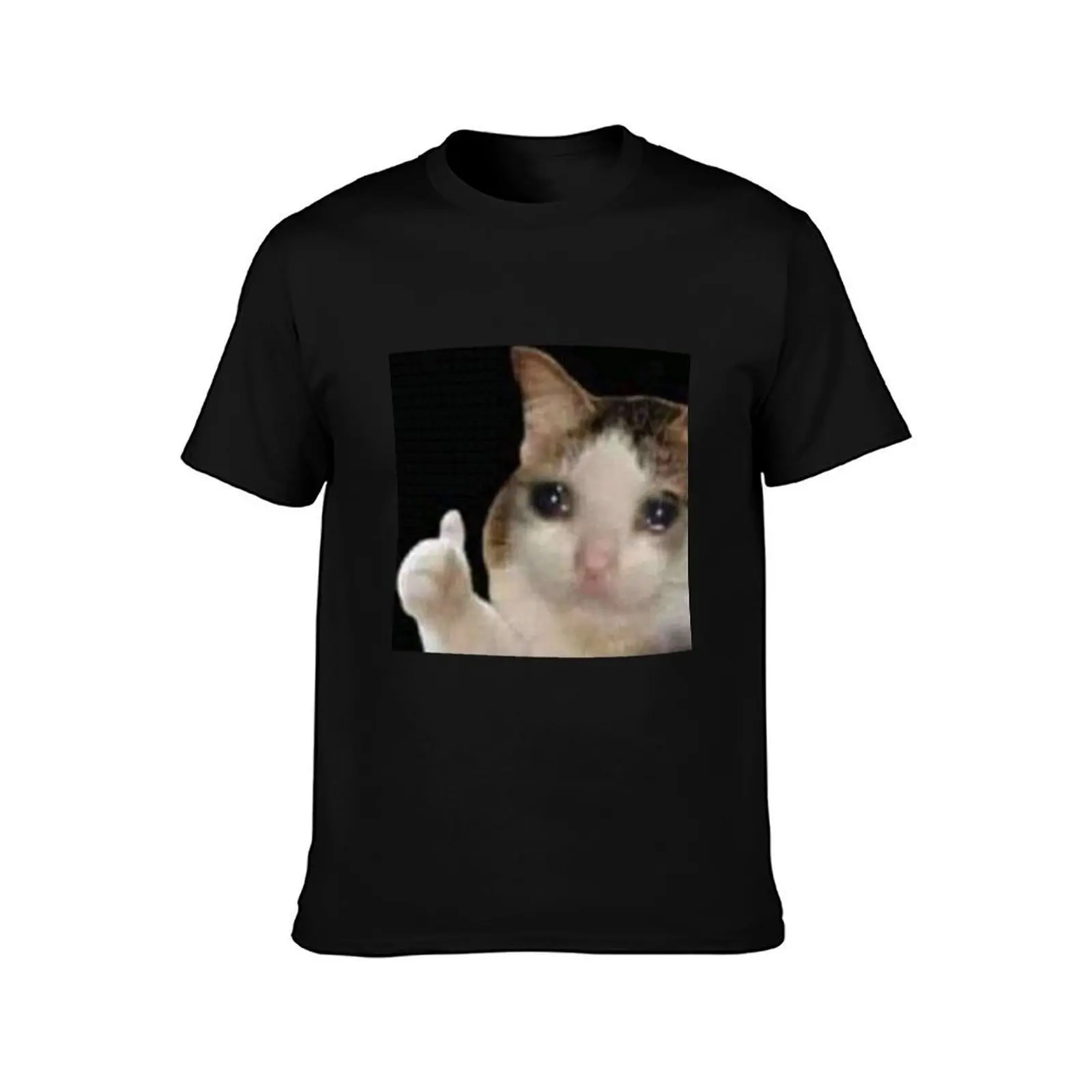 Sad Wholesome thumbs up cat T-Shirt funny t shirts cotton T-Shirt