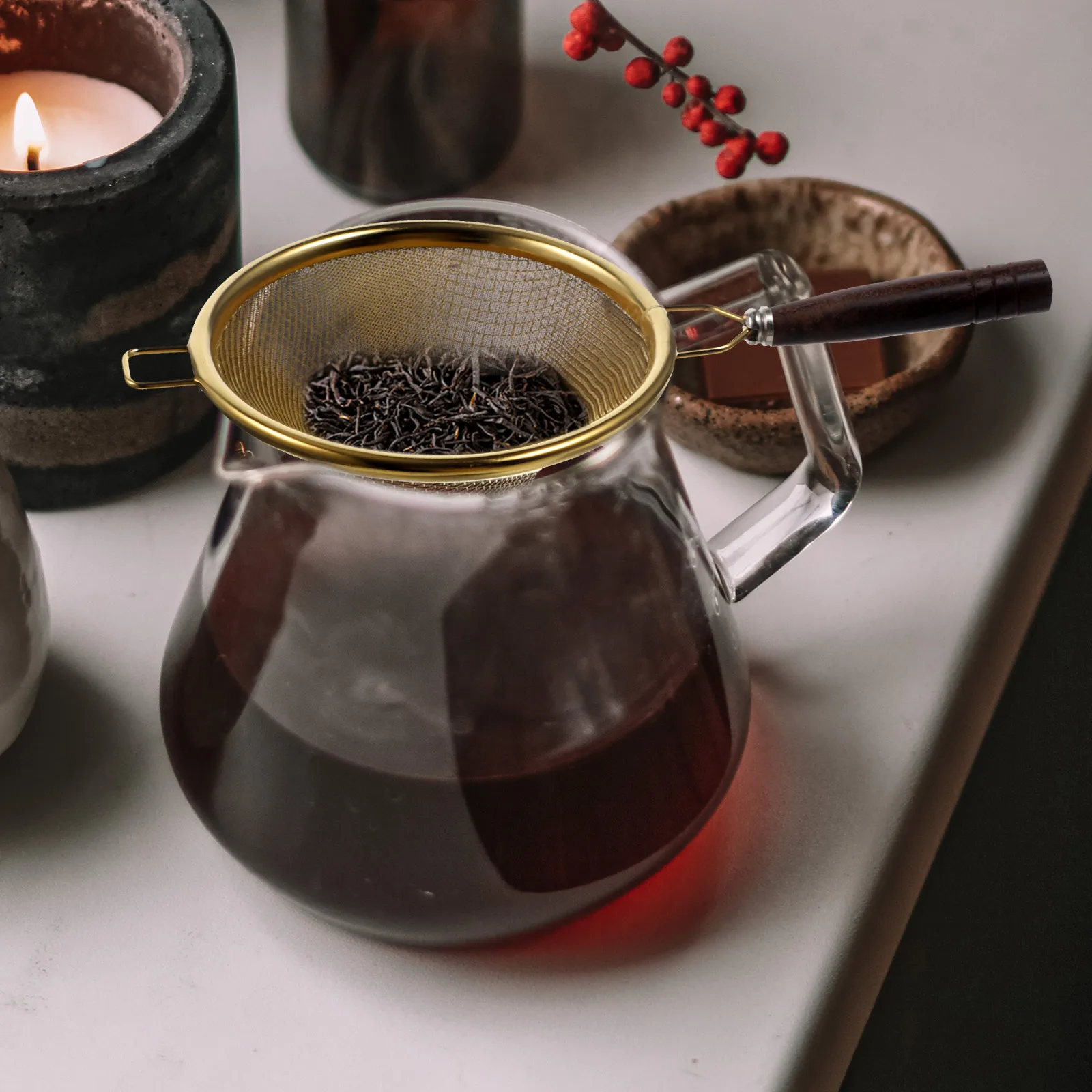 

Tea Strainer Steel Metal Strainer Fine Mesh Sieve Wooden H Kung Fu Tea Accessories China Style Filter Juicer