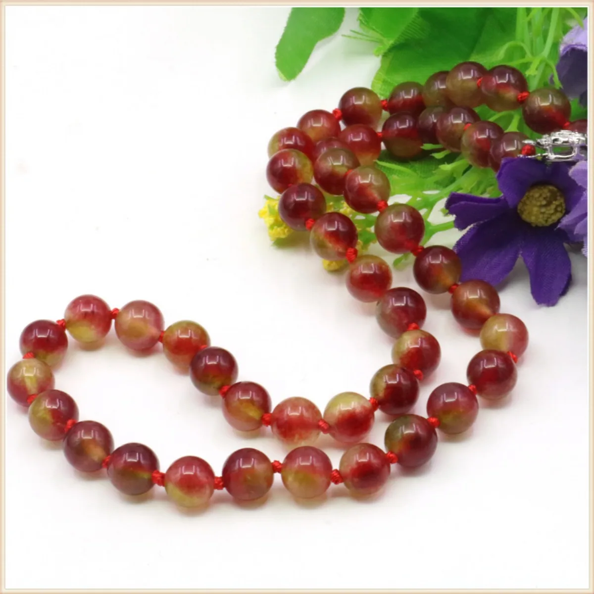 8 10mm Round Red Multicolor Watermelon Tourmaline Jade Necklace Natural Stone Rose Clasp Accessory Beads Neckwear Jewelry Making