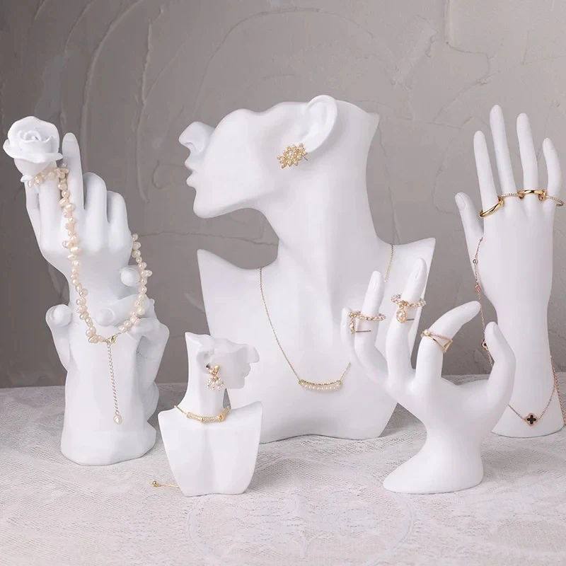 custom.Dress Form Mannequin Holder White Jewelry Display Resin Necklace Bust Stand Display Set Jewelry Display Busts