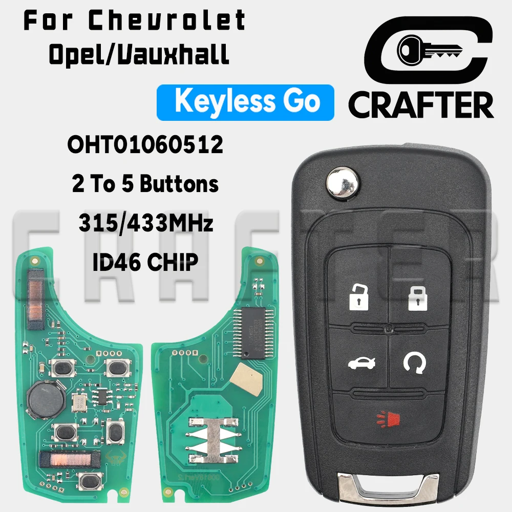 Key Crafters Smart Card Key 315/433MHz ID46 PCF7952E For Chevrolet Cruze Malibu Impala Orlando Regal Opel Buick Keyless Go Sys.