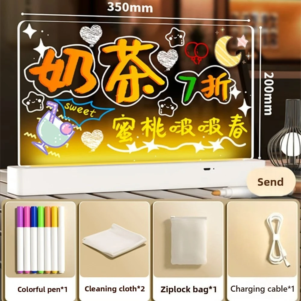 Tablica do rysowania LED, świecąca, magiczna, przezroczysty akryl, ładowalna listwa świetlna z uchwytem, prezent dla dzieci, tablica do graffiti, z 7 markeryami