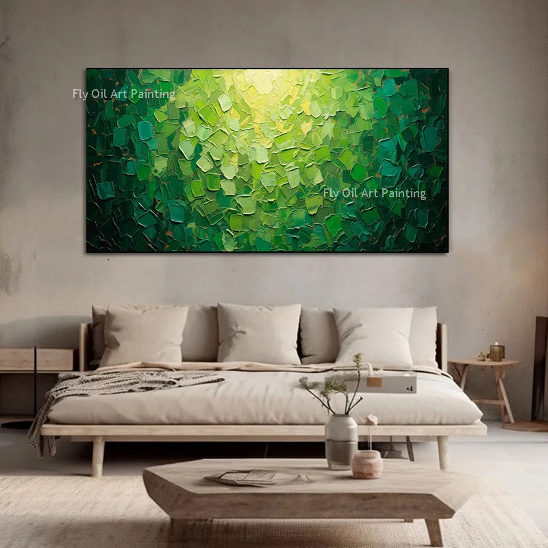 Hand Painted Layered Green Knife Painting, Textured Abstract Landscape Canvas Wall Art, Contemporary Home Decor