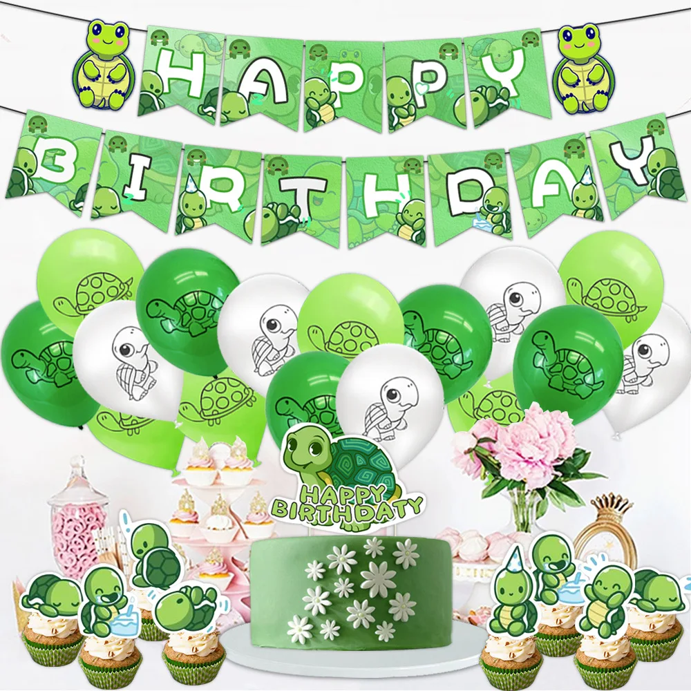 Cute Turtle Party Balloon Set for Kids, Happy Birthday, Green Tortoises, Party Supplies, 12\