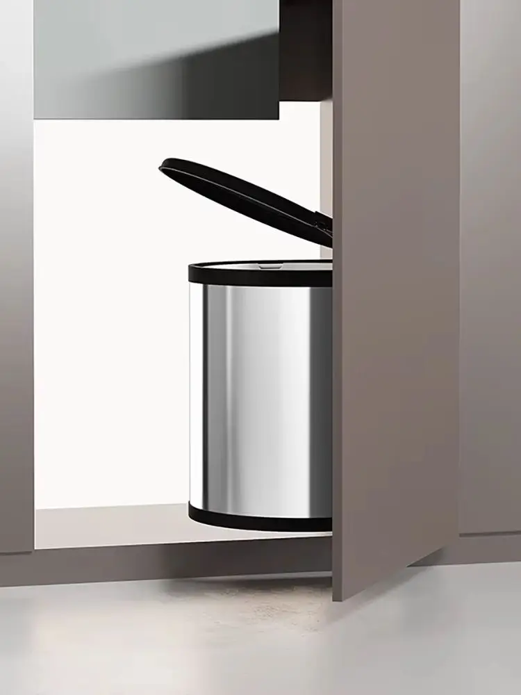 Küchenschrank-Hardware aus Edelstahl, Eckmülleimer mit Selbstabdeckung, verbundener, drehbarer, schubladenmontierter Abfalleimer.
