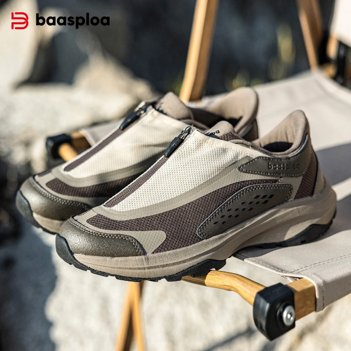 Baasploa Men Hiking Shoes Zipper Luxury Designer Mesh Breathable Male Trekking Climbing Sneakers High Quality Outdoor Shoes