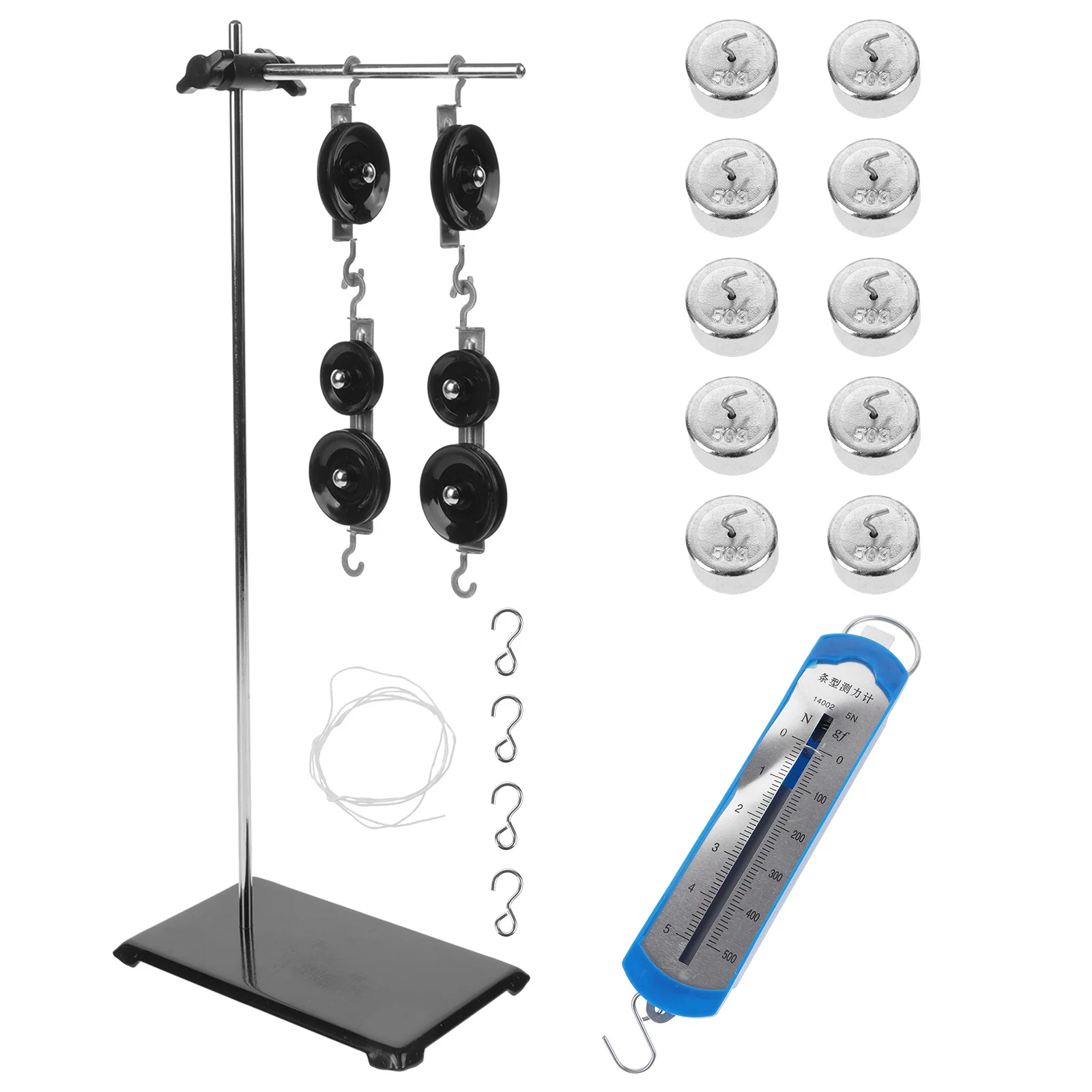 1 set Pulley System Set 50gX10 Weights Gauge Adjustable Bracket Physics Tools Experimental Accessories Science Kit