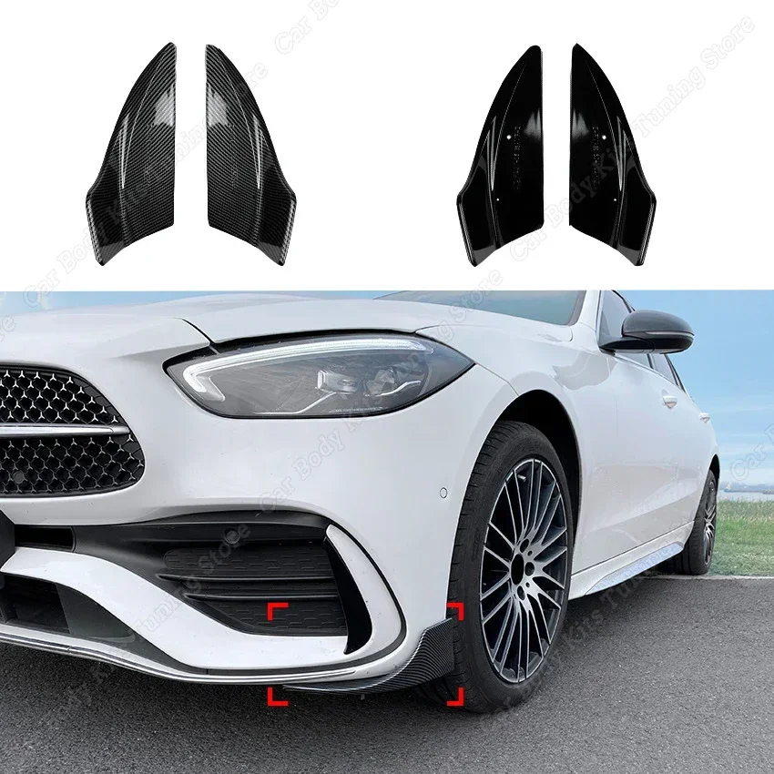 For Mercedes Benz C Class W206 S206 C180 200 260 300 400 AMG C43 2021-2023+ 2Pcs Car Bumper Spoiler Front Lip Anti-collision ABS