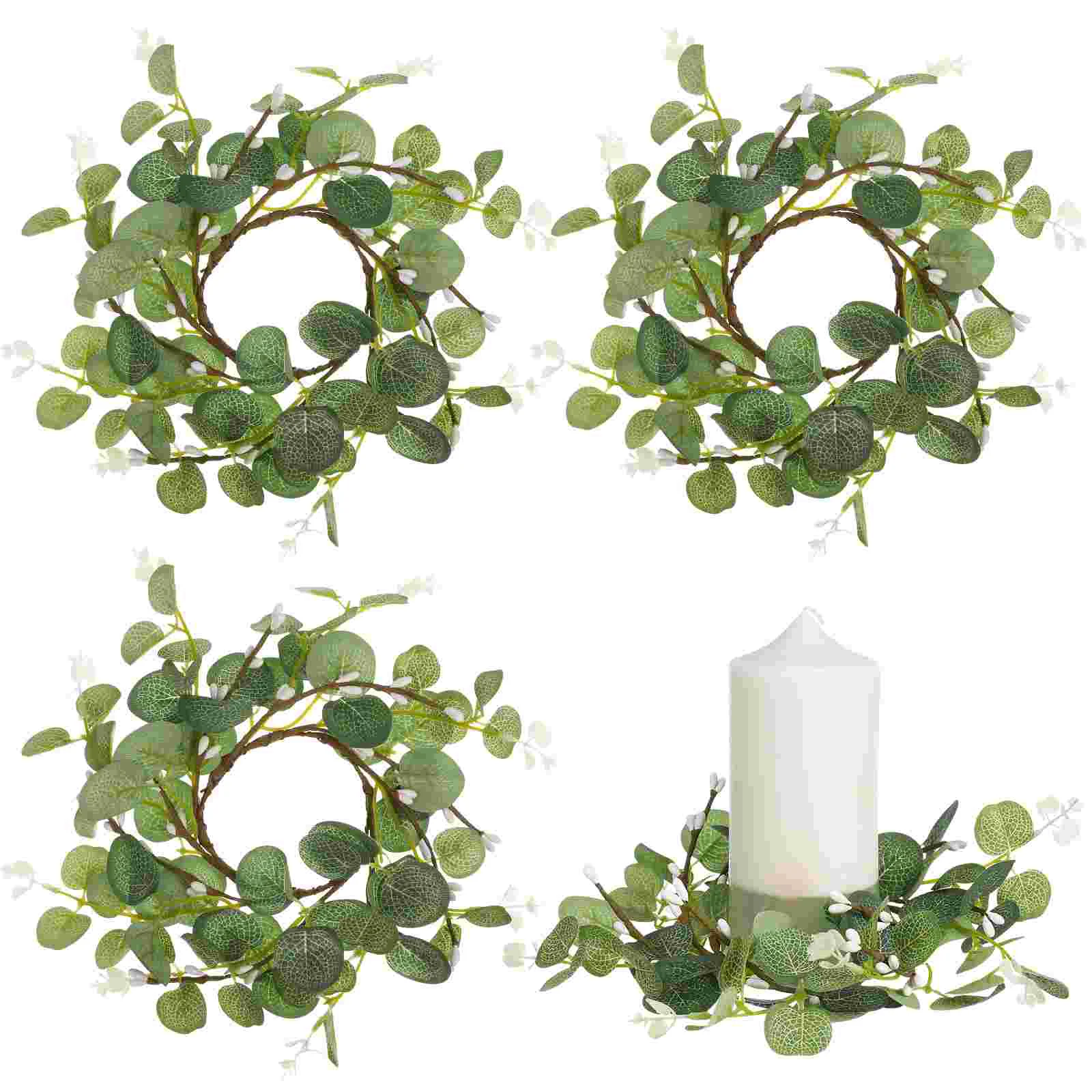 

4 Pcs Simulated Eucalyptus Wreath Instant Pillar Small Rings for Spring Iron Wire Pillars Wreaths Spatula