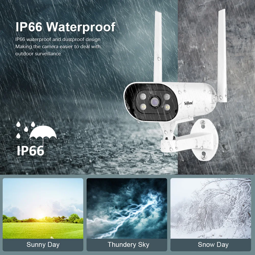 SriHome-sistema de cámaras de seguridad inalámbricas NVS004, KiT de cámara de vigilancia NVR, Audio bidireccional, conjunto de cámara IP para el hogar al aire libre, 1080P, 4 canales