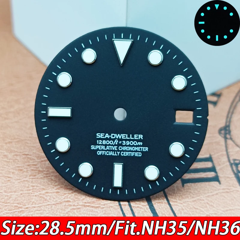 28.5mm high quality watch dial Green luminous calendar dial for NH35 movement watch accessories Watch repair