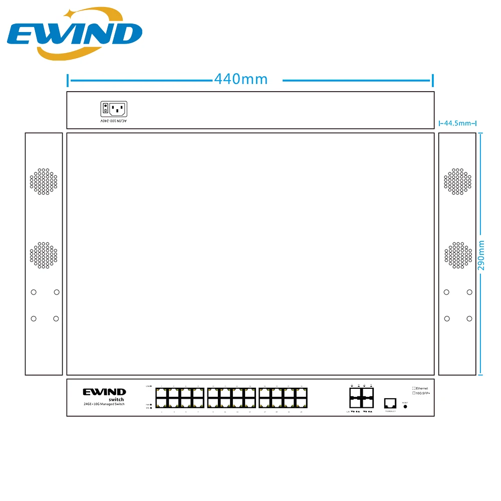 EWIND Gigabit L2+ Managed POE Switch 24*10/100/1000M Base-T RJ45 Ports with 4*1G/2.5G/10G SFP+ Fiber Slot Support QOS/DHCP/VLAN