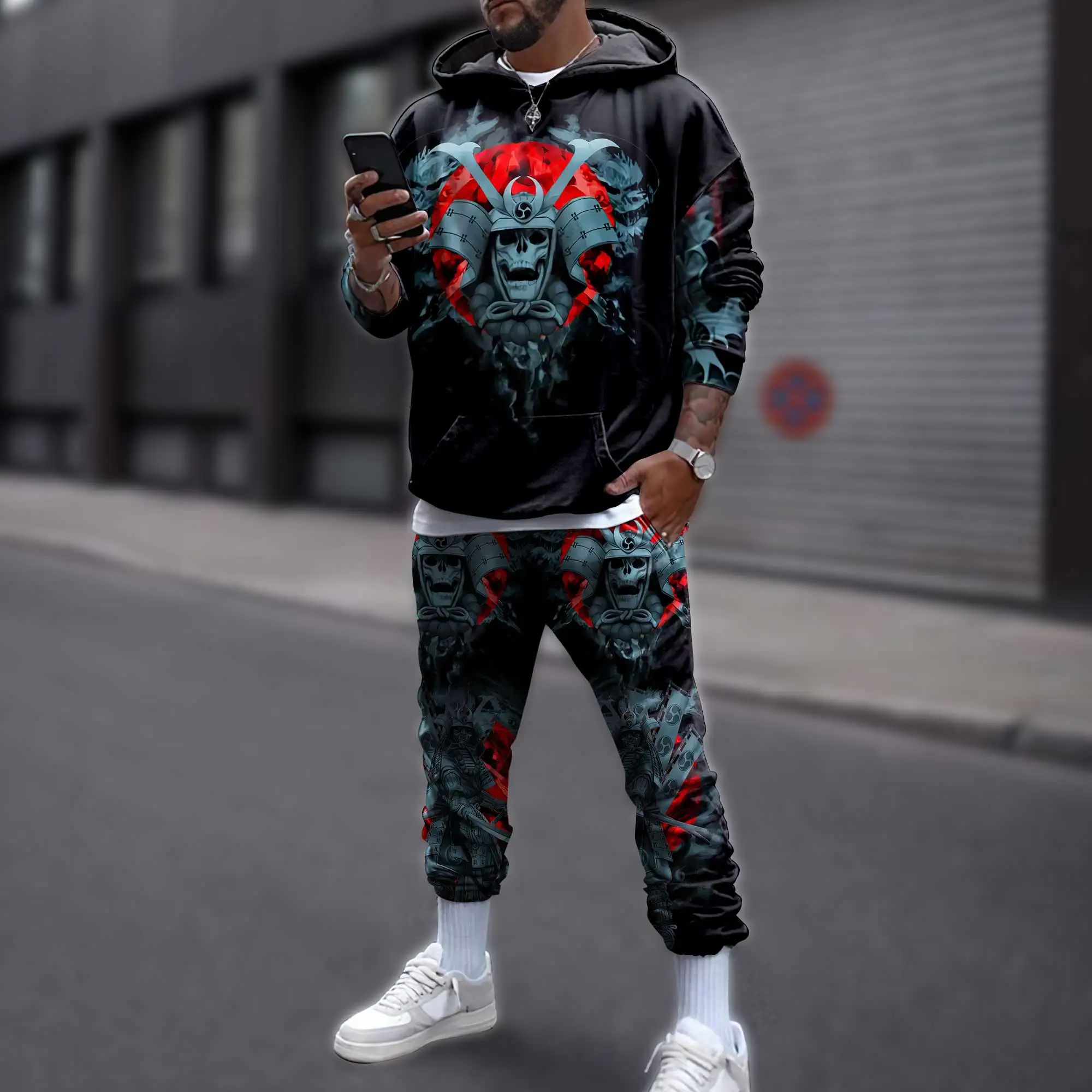 3D Vintage Grafische Heren Hoodie Broek Tweedelige Sets Mode Cool Casual Harajuku Stijl Trainingspakken Herfst Winter Comfortabele Set