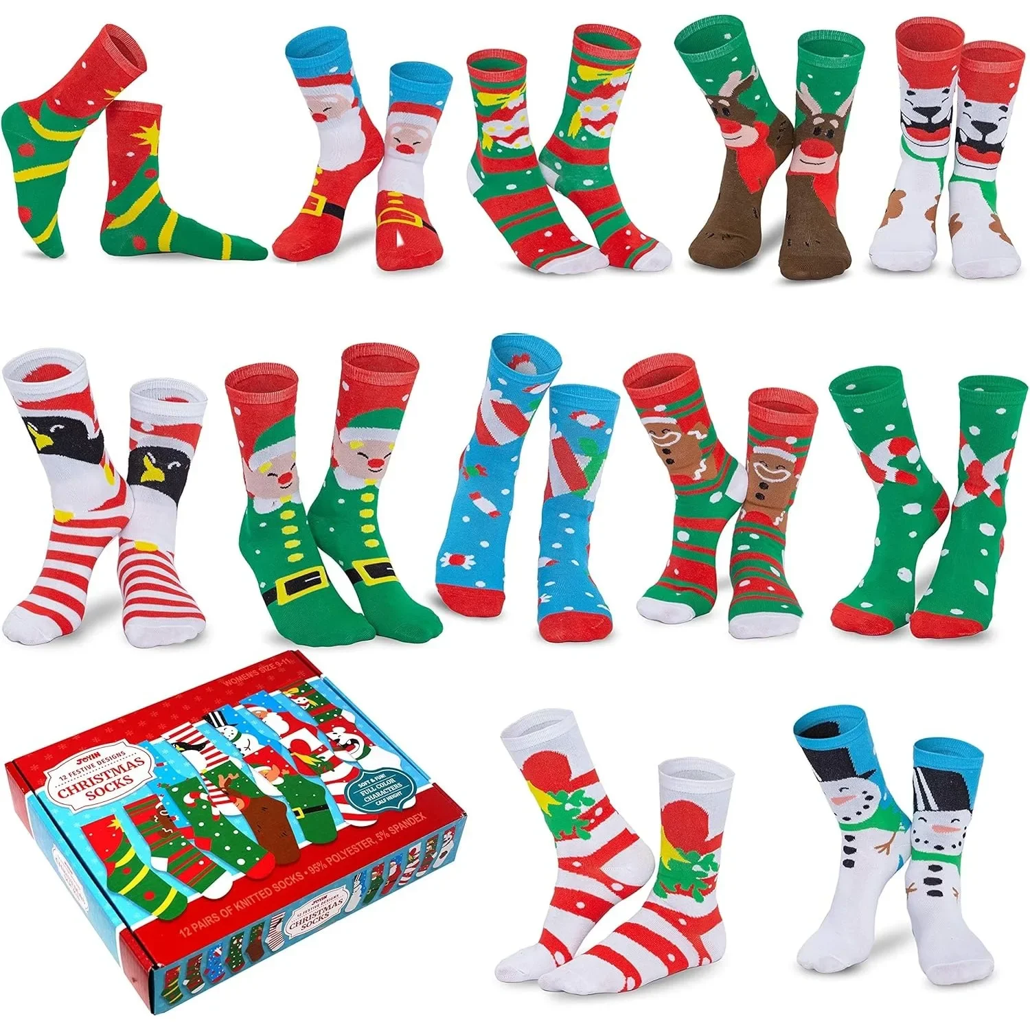 Sloosh, 12 paia di calze natalizie da donna e da uomo, in confezione regalo, perfette come regalo di Natale per adolescenti, donne e uomini.