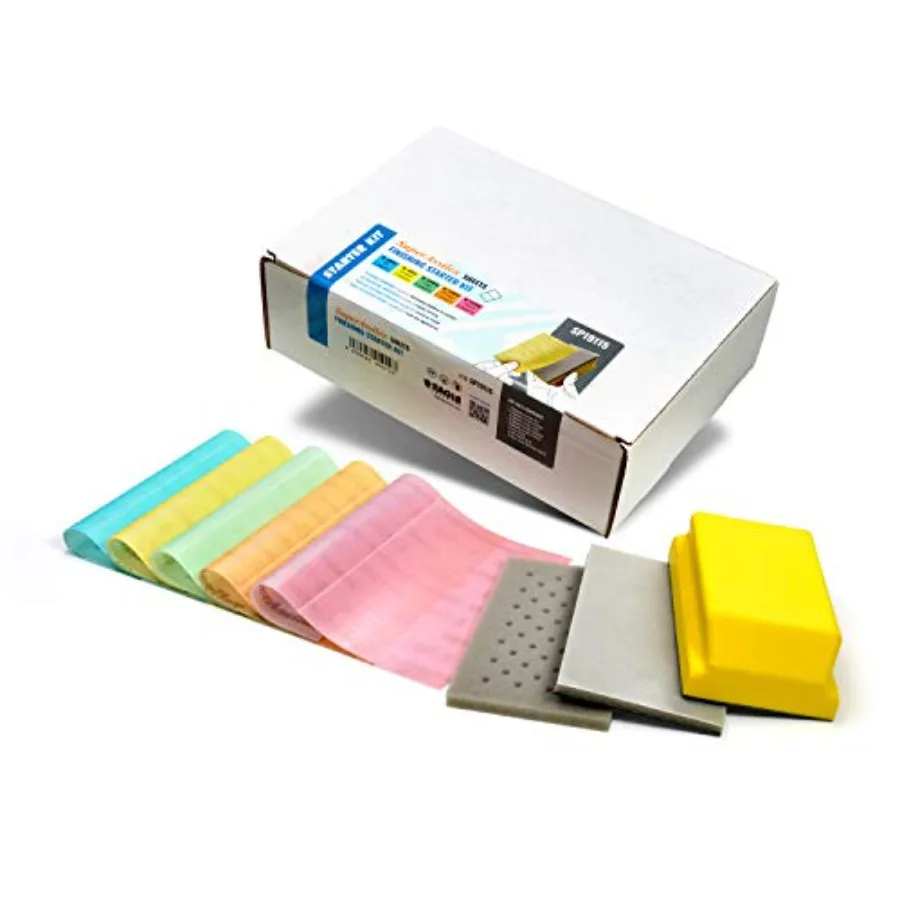

Flexible Sanding Sheet Finishing Starter Kit SP19115 K600-K1500 25 Sheets + 1 Foam Hand Block Interface Pad + 1 M Hand Pad