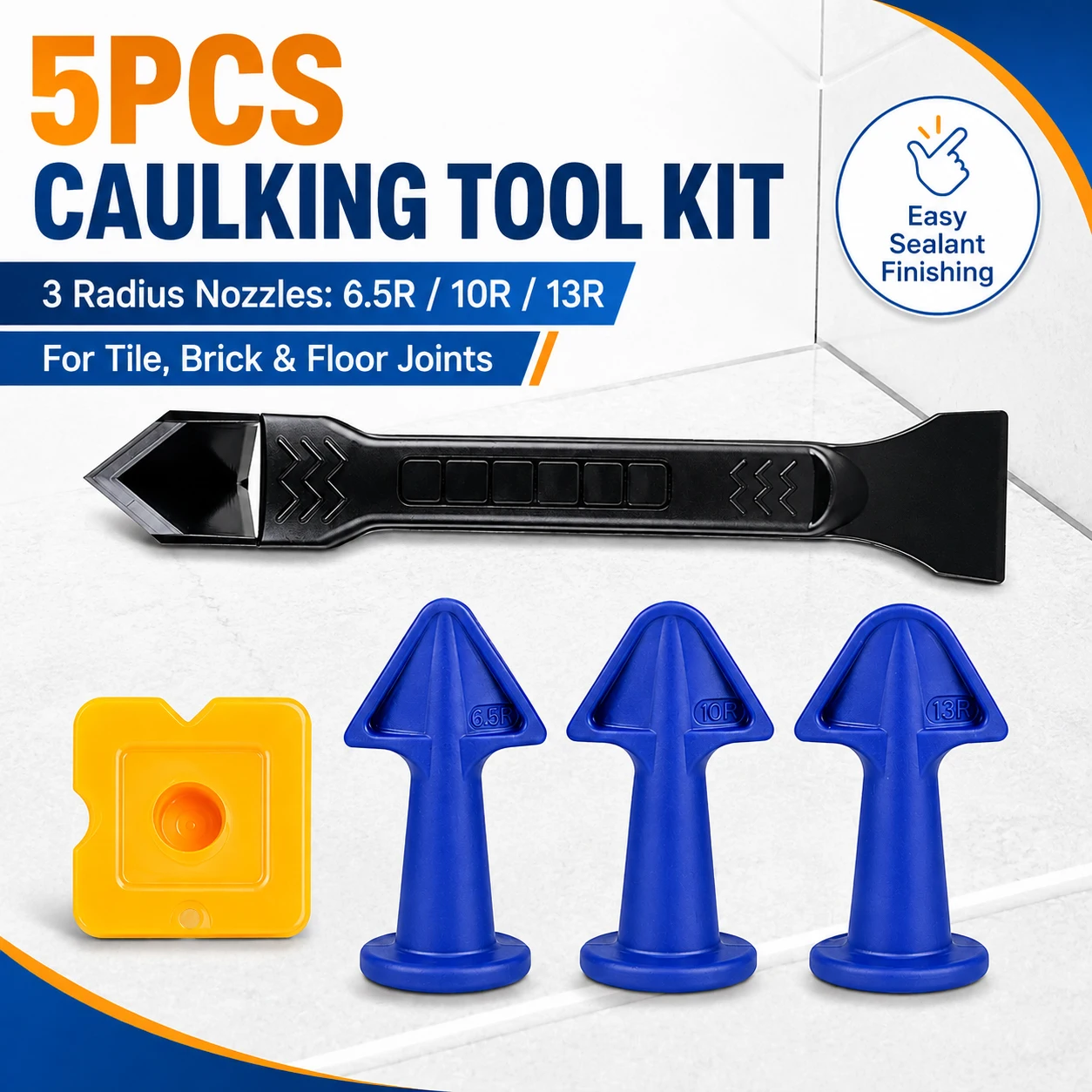 5Pcs Silicone Caulking Tool Kit, Sealant Nozzle Scraper Finishing Set Grout Remover Smoothing Applicator for Silicone Joints