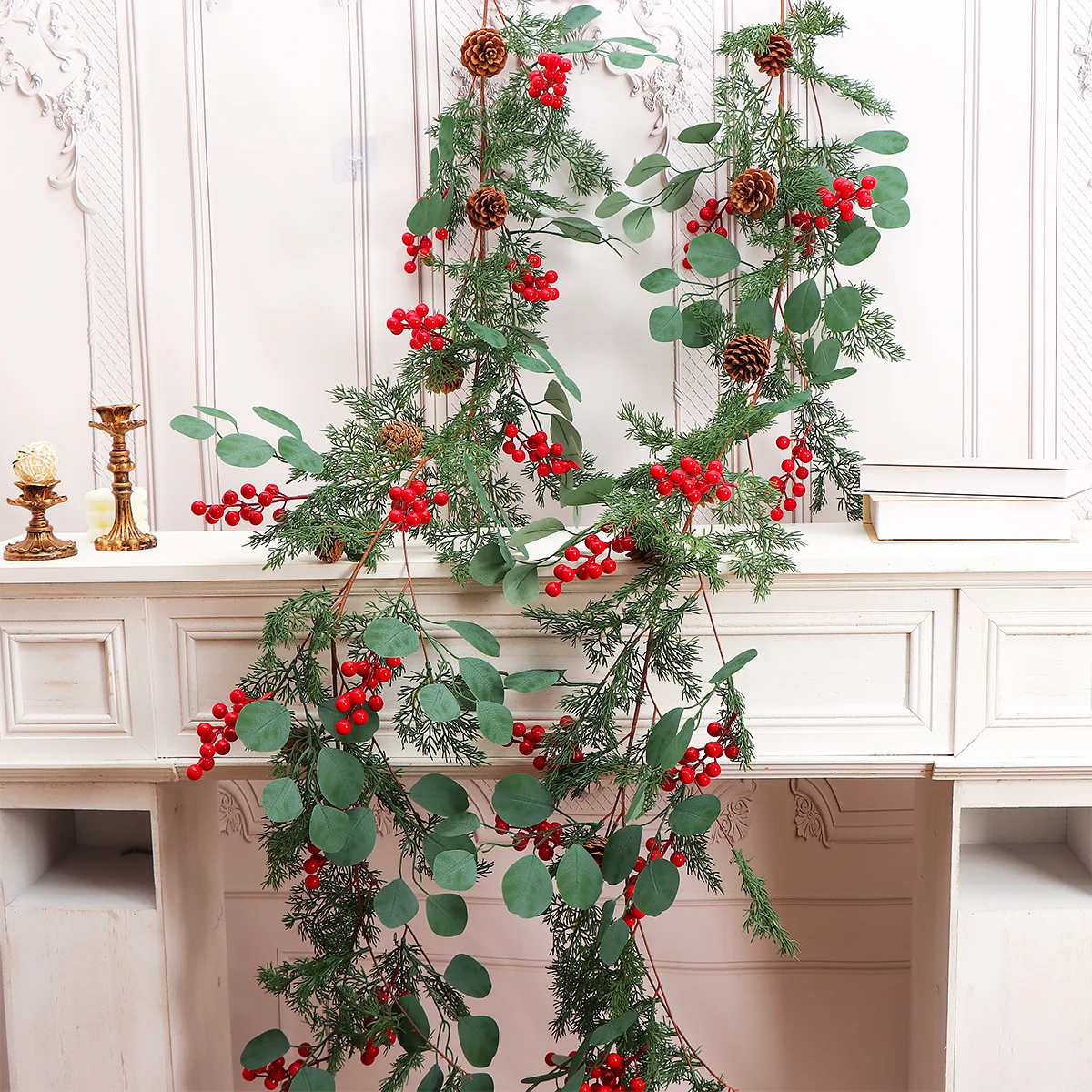 200/175cm Christmas Garlands Rattan Artificial Vine Hanging Floral Garland Christmas Home Decoration Fireplace Door Decor Wreath