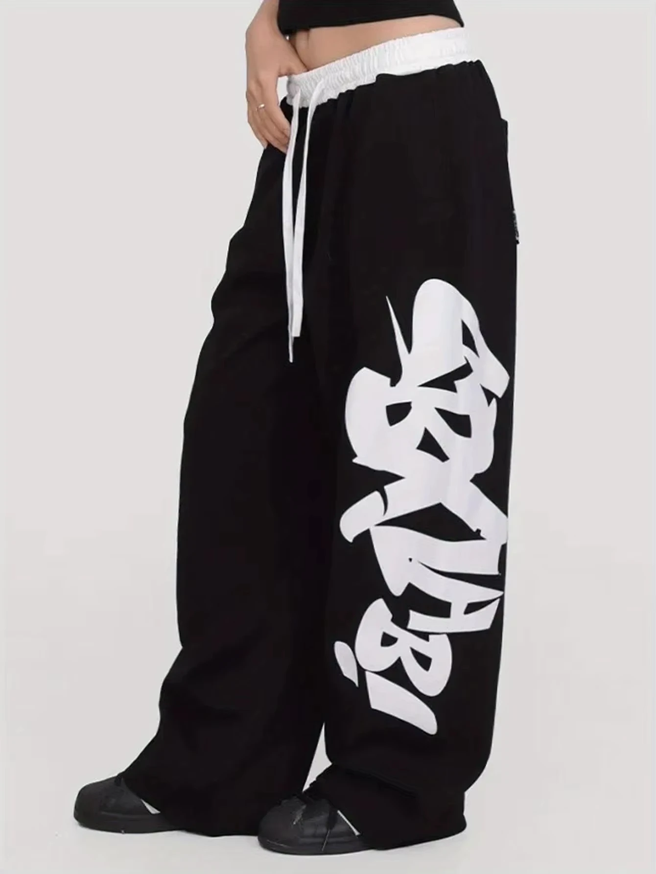 Unisex Large Graffiti Letter Print Straight Pants Quick Dry Hip Hop Streetwear Casual Loose Sport Long Trousers Men Women