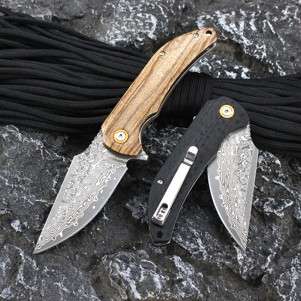 

DM019 High hardness Damascus steel Folding Knife Wood/carbon fiber Handle EDC Outdoor Hunting Survival Hand Tools