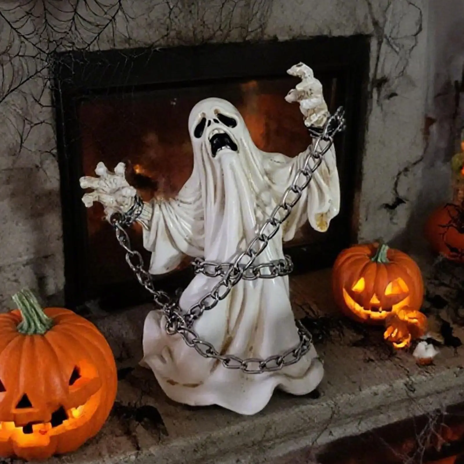 Halloween Ghost Decor Small Ghost Figurine Gothic Face Expression Spooky Sculpture Decoration With Fall Theme For Kitchen Mantel